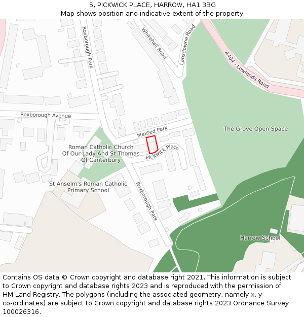 5, PICKWICK PLACE, HARROW, HA1 3BG: Location map and indicative extent of plot