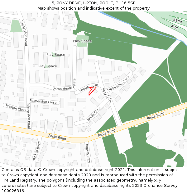 5, PONY DRIVE, UPTON, POOLE, BH16 5SR: Location map and indicative extent of plot