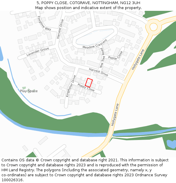 5, POPPY CLOSE, COTGRAVE, NOTTINGHAM, NG12 3UH: Location map and indicative extent of plot