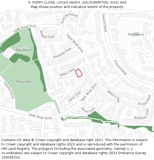 5, POPPY CLOSE, LOCKS HEATH, SOUTHAMPTON, SO31 6XS: Location map and indicative extent of plot