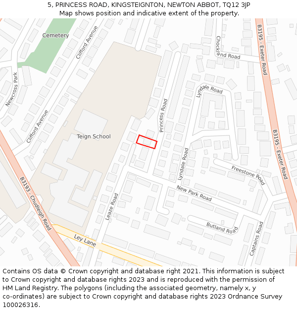 5, PRINCESS ROAD, KINGSTEIGNTON, NEWTON ABBOT, TQ12 3JP: Location map and indicative extent of plot