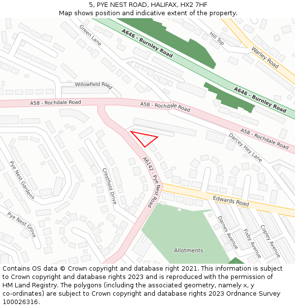 5, PYE NEST ROAD, HALIFAX, HX2 7HF: Location map and indicative extent of plot