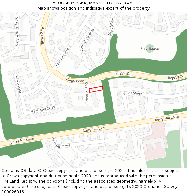 5, QUARRY BANK, MANSFIELD, NG18 4AT: Location map and indicative extent of plot