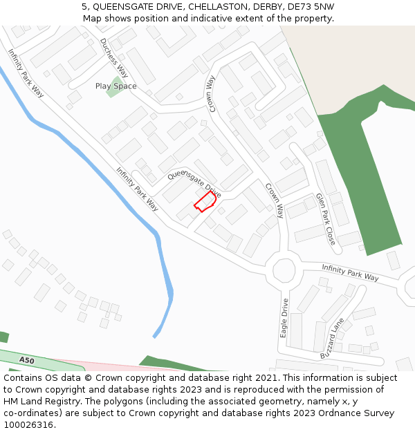 5, QUEENSGATE DRIVE, CHELLASTON, DERBY, DE73 5NW: Location map and indicative extent of plot