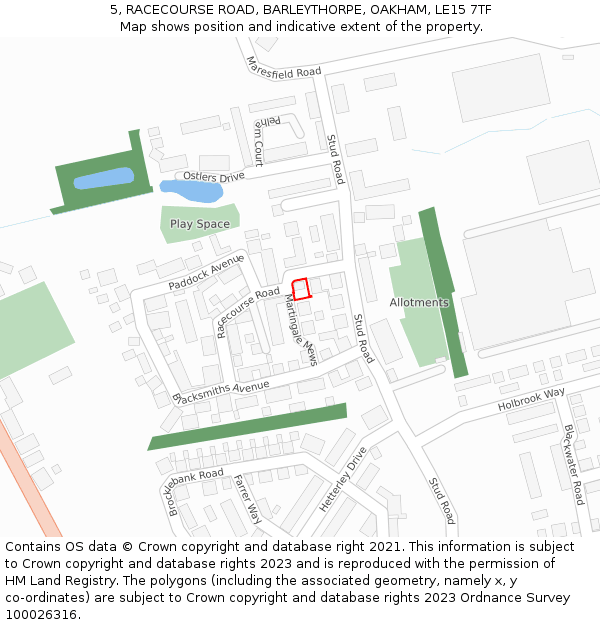 5, RACECOURSE ROAD, BARLEYTHORPE, OAKHAM, LE15 7TF: Location map and indicative extent of plot