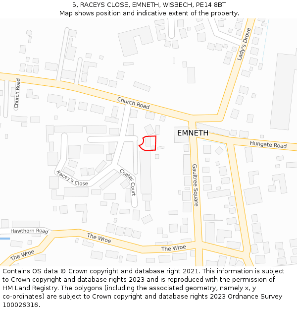 5, RACEYS CLOSE, EMNETH, WISBECH, PE14 8BT: Location map and indicative extent of plot