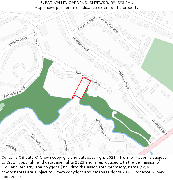 5, RAD VALLEY GARDENS, SHREWSBURY, SY3 8AU: Location map and indicative extent of plot