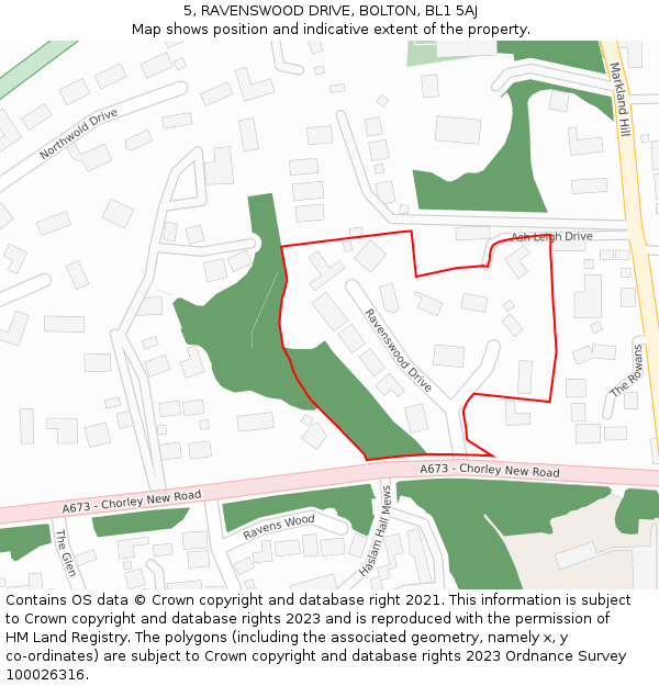 5, RAVENSWOOD DRIVE, BOLTON, BL1 5AJ: Location map and indicative extent of plot