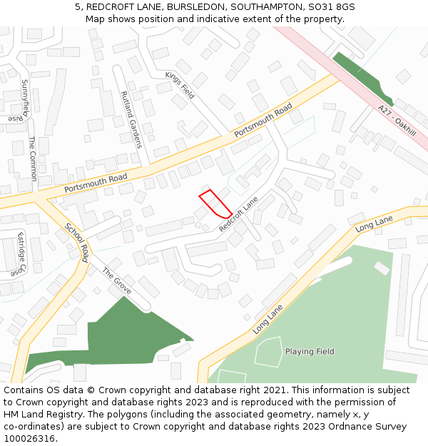 5, REDCROFT LANE, BURSLEDON, SOUTHAMPTON, SO31 8GS: Location map and indicative extent of plot