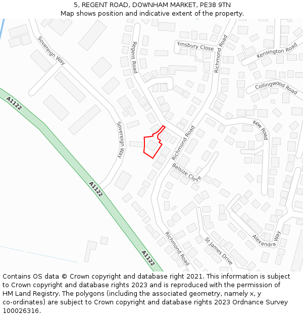 5, REGENT ROAD, DOWNHAM MARKET, PE38 9TN: Location map and indicative extent of plot