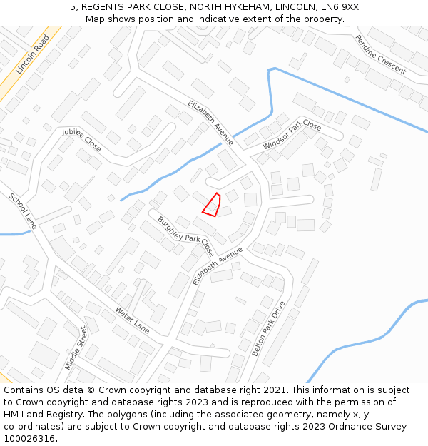 5, REGENTS PARK CLOSE, NORTH HYKEHAM, LINCOLN, LN6 9XX: Location map and indicative extent of plot