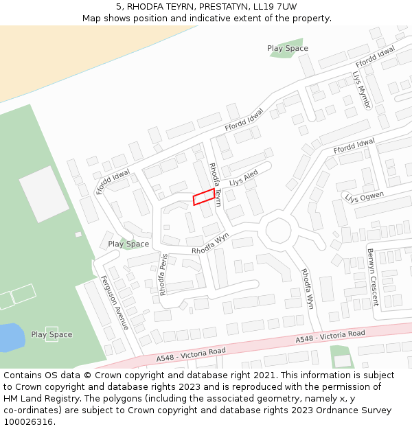 5, RHODFA TEYRN, PRESTATYN, LL19 7UW: Location map and indicative extent of plot