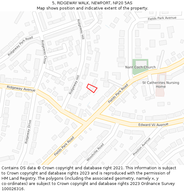 5, RIDGEWAY WALK, NEWPORT, NP20 5AS: Location map and indicative extent of plot