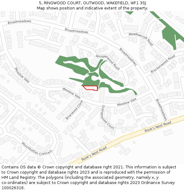 5, RINGWOOD COURT, OUTWOOD, WAKEFIELD, WF1 3SJ: Location map and indicative extent of plot