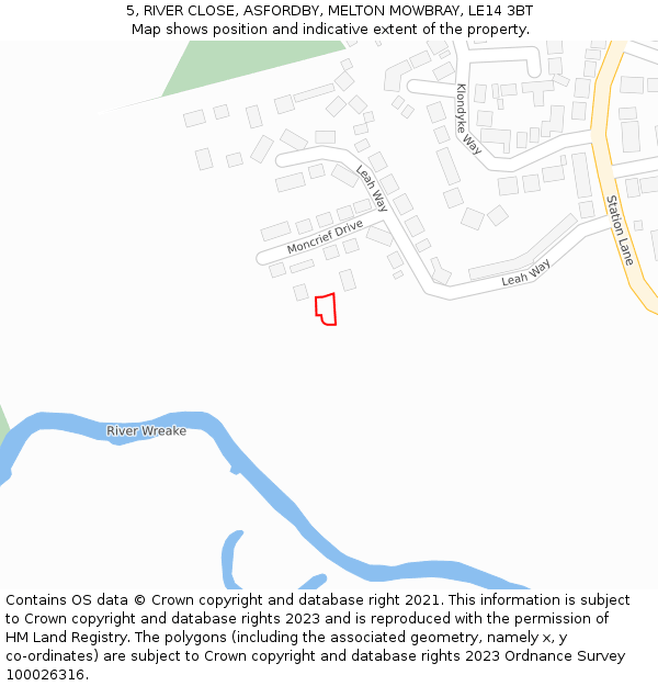 5, RIVER CLOSE, ASFORDBY, MELTON MOWBRAY, LE14 3BT: Location map and indicative extent of plot