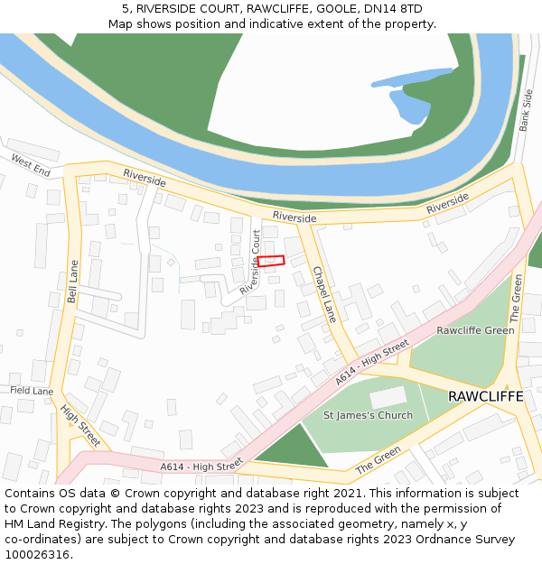 5, RIVERSIDE COURT, RAWCLIFFE, GOOLE, DN14 8TD: Location map and indicative extent of plot