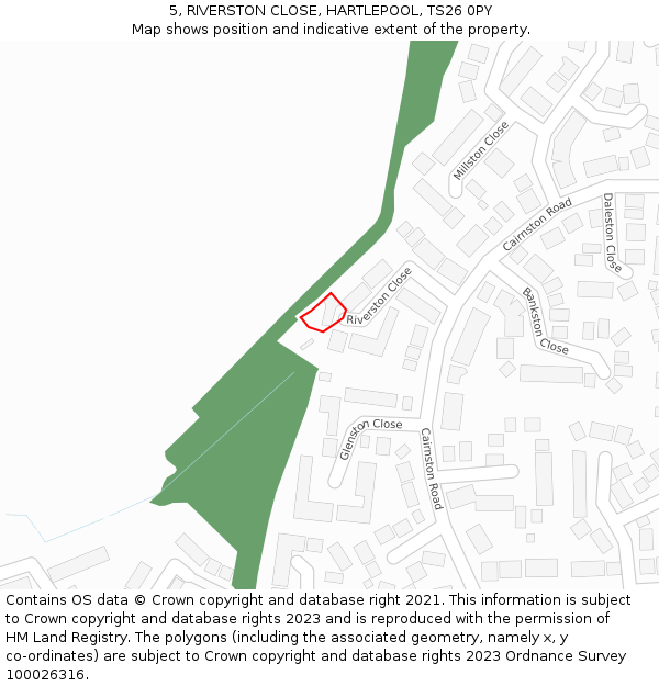 5, RIVERSTON CLOSE, HARTLEPOOL, TS26 0PY: Location map and indicative extent of plot