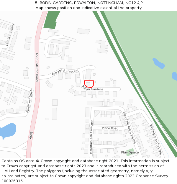 5, ROBIN GARDENS, EDWALTON, NOTTINGHAM, NG12 4JP: Location map and indicative extent of plot