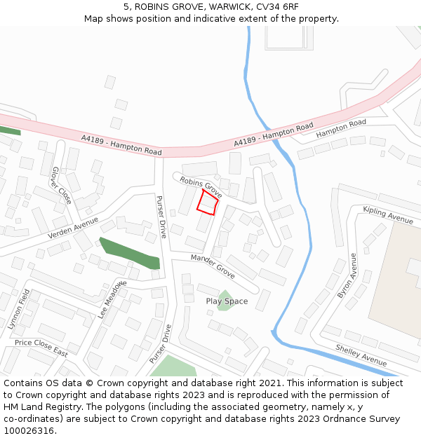 5, ROBINS GROVE, WARWICK, CV34 6RF: Location map and indicative extent of plot