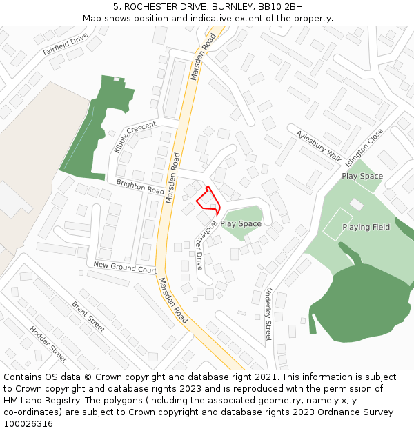 5, ROCHESTER DRIVE, BURNLEY, BB10 2BH: Location map and indicative extent of plot