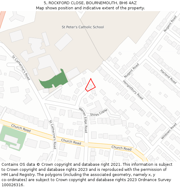 5, ROCKFORD CLOSE, BOURNEMOUTH, BH6 4AZ: Location map and indicative extent of plot