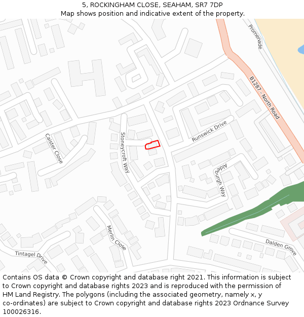 5, ROCKINGHAM CLOSE, SEAHAM, SR7 7DP: Location map and indicative extent of plot