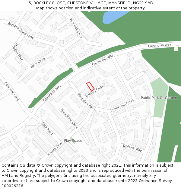 5, ROCKLEY CLOSE, CLIPSTONE VILLAGE, MANSFIELD, NG21 9AD: Location map and indicative extent of plot