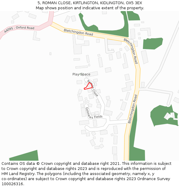 5, ROMAN CLOSE, KIRTLINGTON, KIDLINGTON, OX5 3EX: Location map and indicative extent of plot