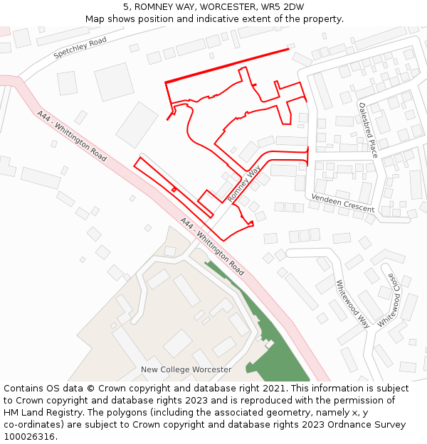 5, ROMNEY WAY, WORCESTER, WR5 2DW: Location map and indicative extent of plot