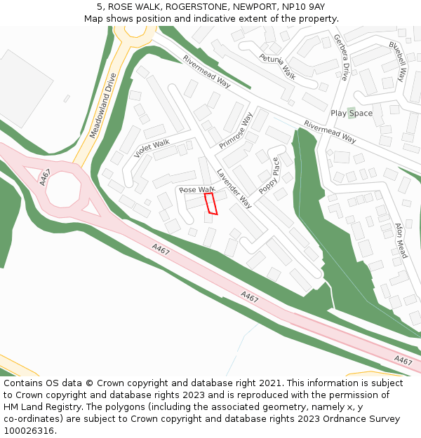 5, ROSE WALK, ROGERSTONE, NEWPORT, NP10 9AY: Location map and indicative extent of plot