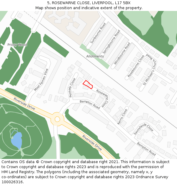 5, ROSEWARNE CLOSE, LIVERPOOL, L17 5BX: Location map and indicative extent of plot