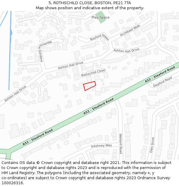 5, ROTHSCHILD CLOSE, BOSTON, PE21 7TA: Location map and indicative extent of plot