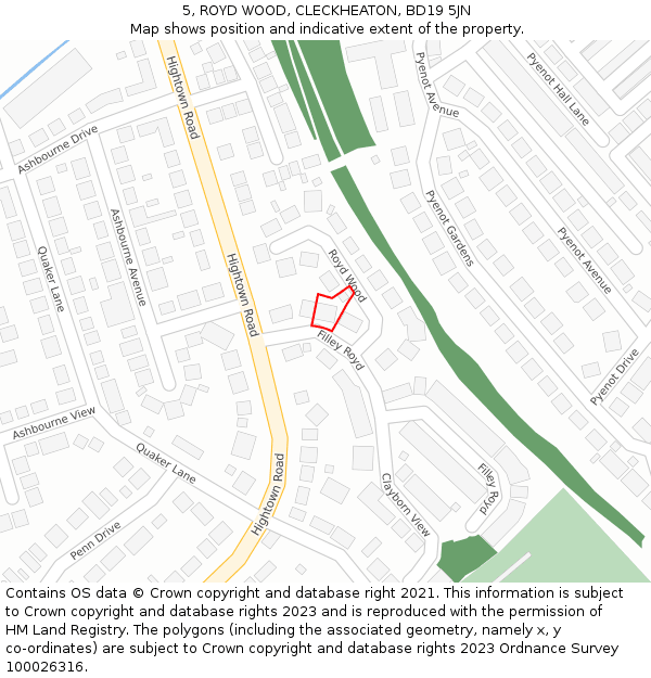 5, ROYD WOOD, CLECKHEATON, BD19 5JN: Location map and indicative extent of plot