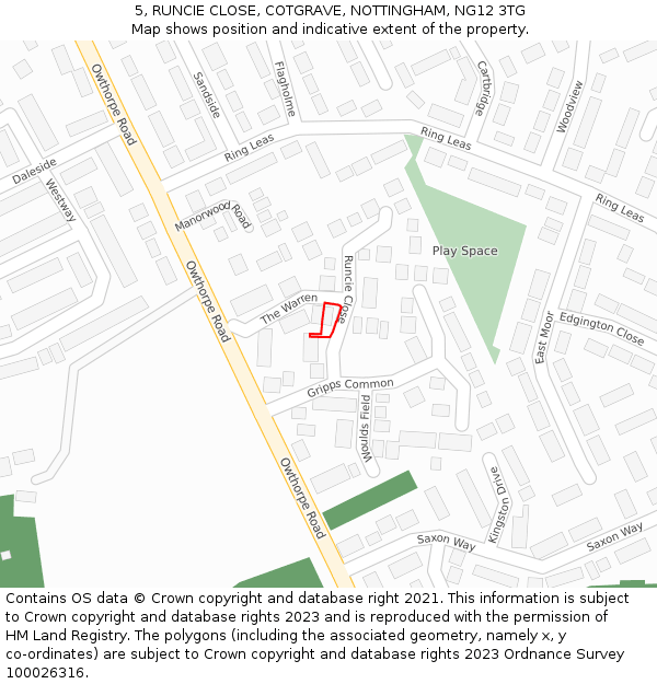 5, RUNCIE CLOSE, COTGRAVE, NOTTINGHAM, NG12 3TG: Location map and indicative extent of plot