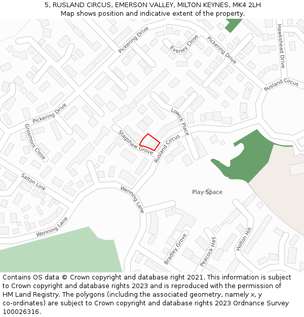 5, RUSLAND CIRCUS, EMERSON VALLEY, MILTON KEYNES, MK4 2LH: Location map and indicative extent of plot