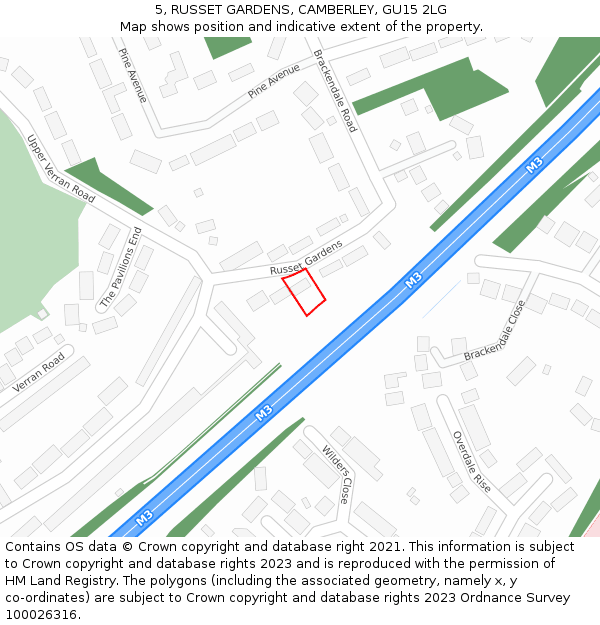 5, RUSSET GARDENS, CAMBERLEY, GU15 2LG: Location map and indicative extent of plot