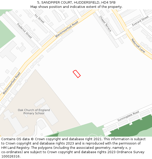 5, SANDPIPER COURT, HUDDERSFIELD, HD4 5FB: Location map and indicative extent of plot