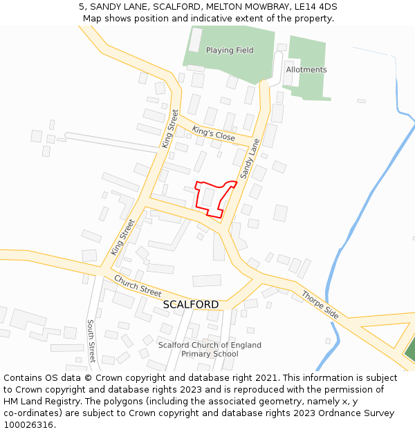 5, SANDY LANE, SCALFORD, MELTON MOWBRAY, LE14 4DS: Location map and indicative extent of plot