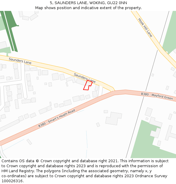 5, SAUNDERS LANE, WOKING, GU22 0NN: Location map and indicative extent of plot