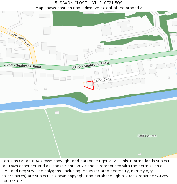 5, SAXON CLOSE, HYTHE, CT21 5QS: Location map and indicative extent of plot