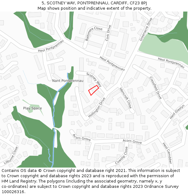 5, SCOTNEY WAY, PONTPRENNAU, CARDIFF, CF23 8PJ: Location map and indicative extent of plot