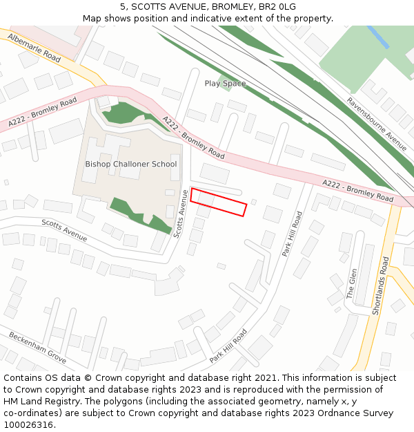 5, SCOTTS AVENUE, BROMLEY, BR2 0LG: Location map and indicative extent of plot