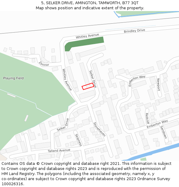 5, SELKER DRIVE, AMINGTON, TAMWORTH, B77 3QT: Location map and indicative extent of plot