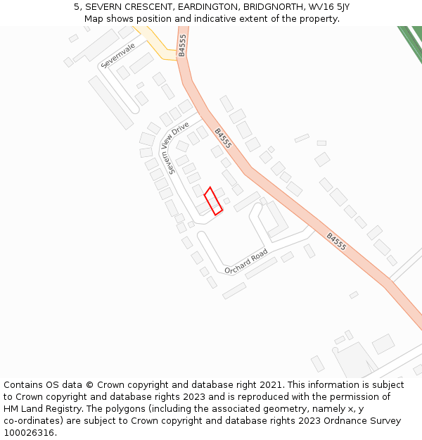 5, SEVERN CRESCENT, EARDINGTON, BRIDGNORTH, WV16 5JY: Location map and indicative extent of plot