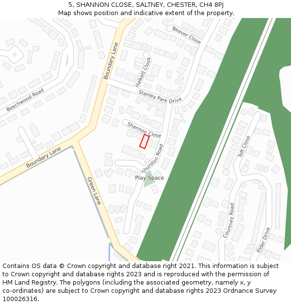 5, SHANNON CLOSE, SALTNEY, CHESTER, CH4 8PJ: Location map and indicative extent of plot