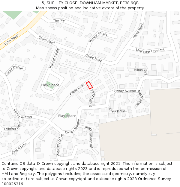 5, SHELLEY CLOSE, DOWNHAM MARKET, PE38 9QR: Location map and indicative extent of plot