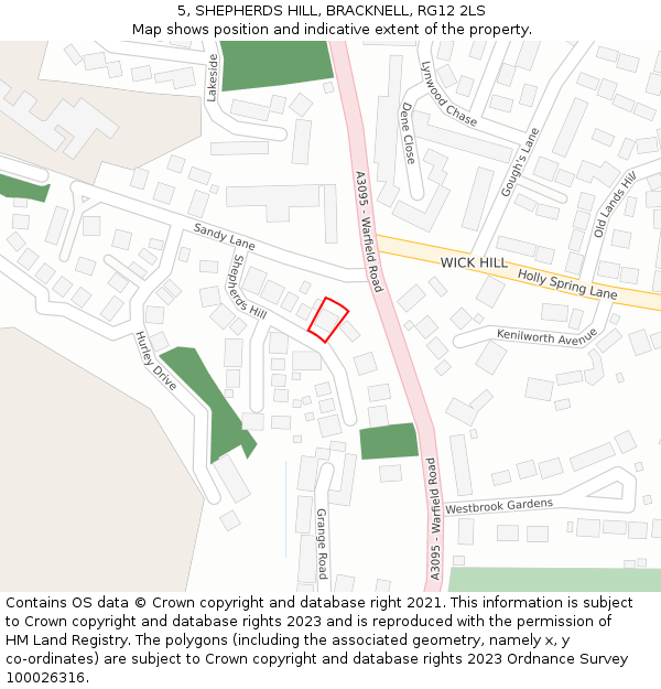 5, SHEPHERDS HILL, BRACKNELL, RG12 2LS: Location map and indicative extent of plot