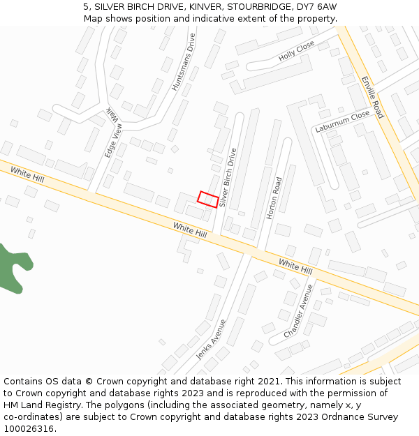 5, SILVER BIRCH DRIVE, KINVER, STOURBRIDGE, DY7 6AW: Location map and indicative extent of plot