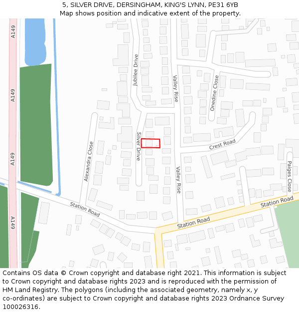 5, SILVER DRIVE, DERSINGHAM, KING'S LYNN, PE31 6YB: Location map and indicative extent of plot