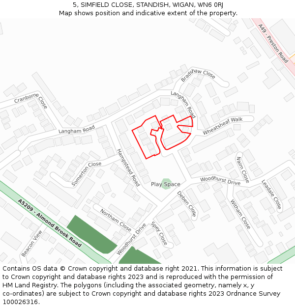 5, SIMFIELD CLOSE, STANDISH, WIGAN, WN6 0RJ: Location map and indicative extent of plot